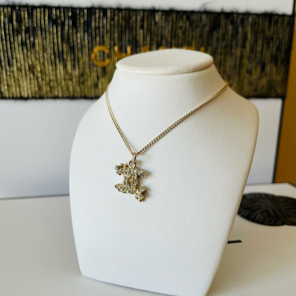 Chanel classic Gold Tone Timeless CC Crystal Pendant Necklace - Picture 8 of 15